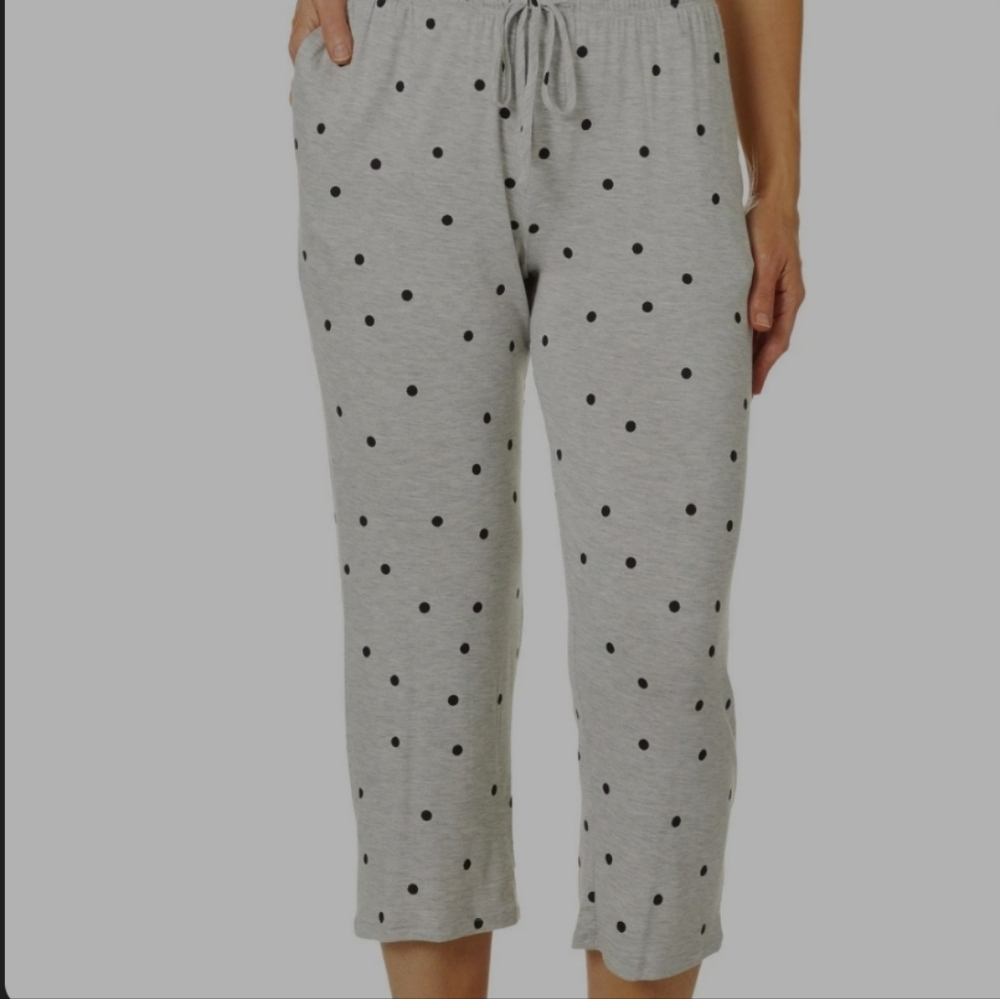 Ellen Tracy Women's Yours to Love Cropped Sleep Pant Grey Polka-dot